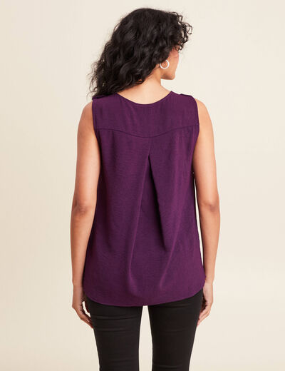 Blouse sans manches col v fluide prune femme
