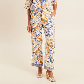 Pantalon fluide taille haute bleu femme