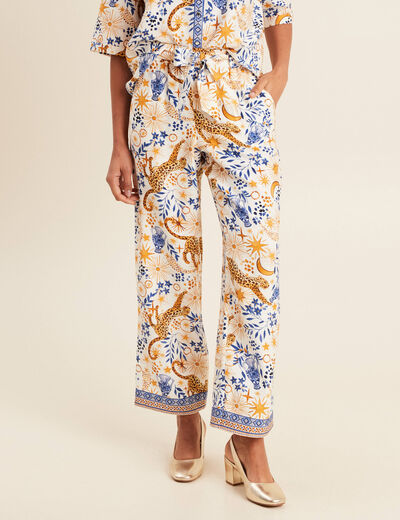 Pantalon fluide taille haute bleu femme