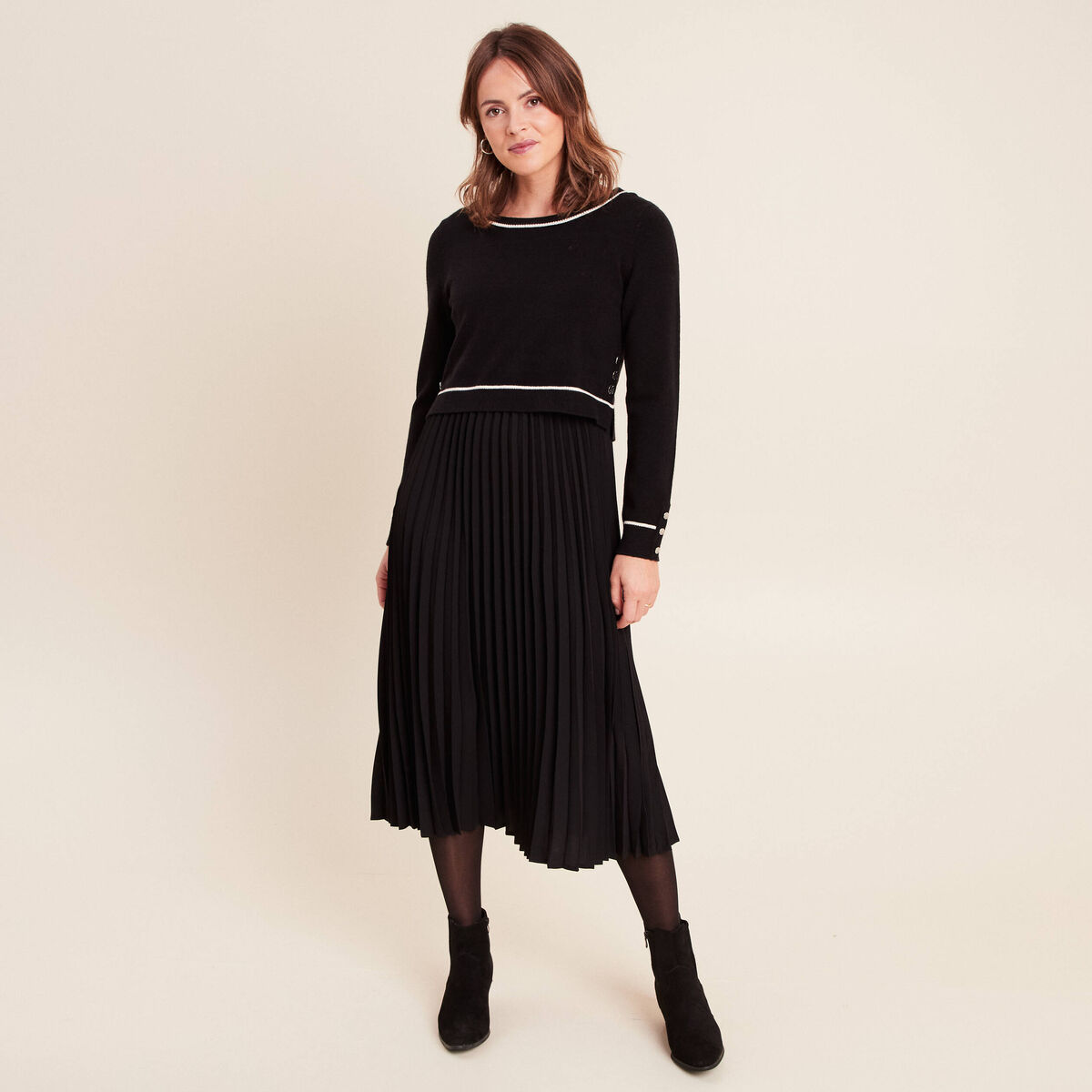 Robe longue &eacute;vas&eacute;e 2 en 1 noir femme