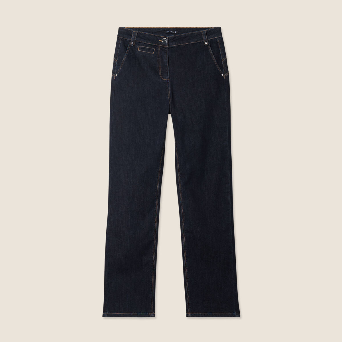 Jean droit taille haute long denim brut femme