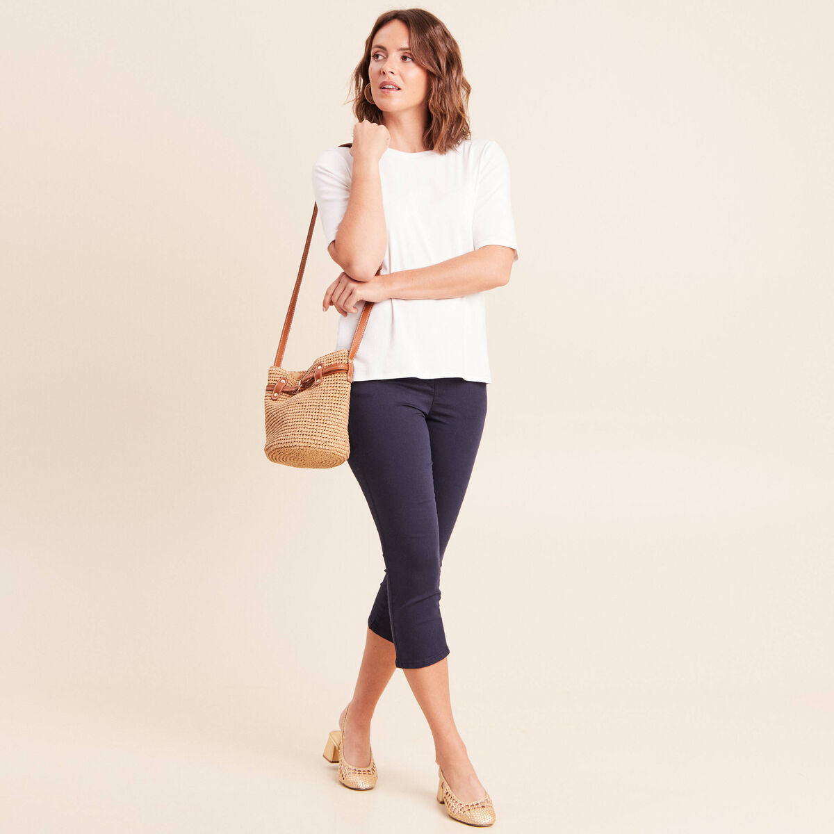 Pantacourt magique Le L&eacute;ger coupe droite bleu marine femme