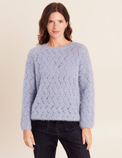 Pull manches longues ajour&eacute; denim snow gris femme