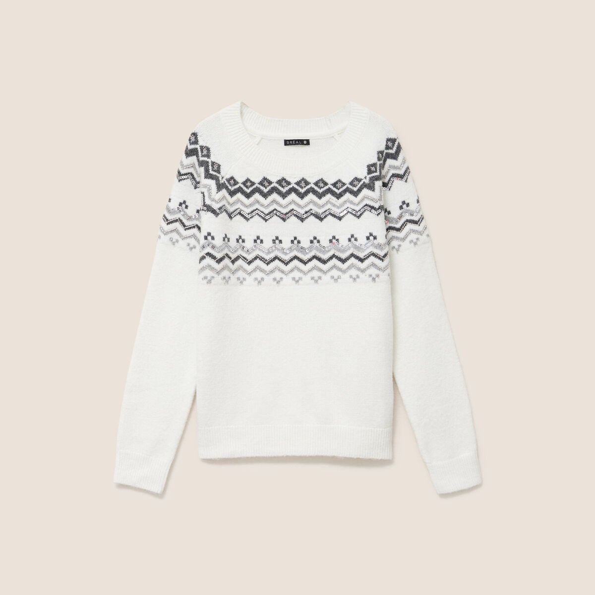 Pull col rond ecru femme