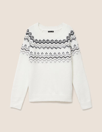 Pull col rond ecru femme