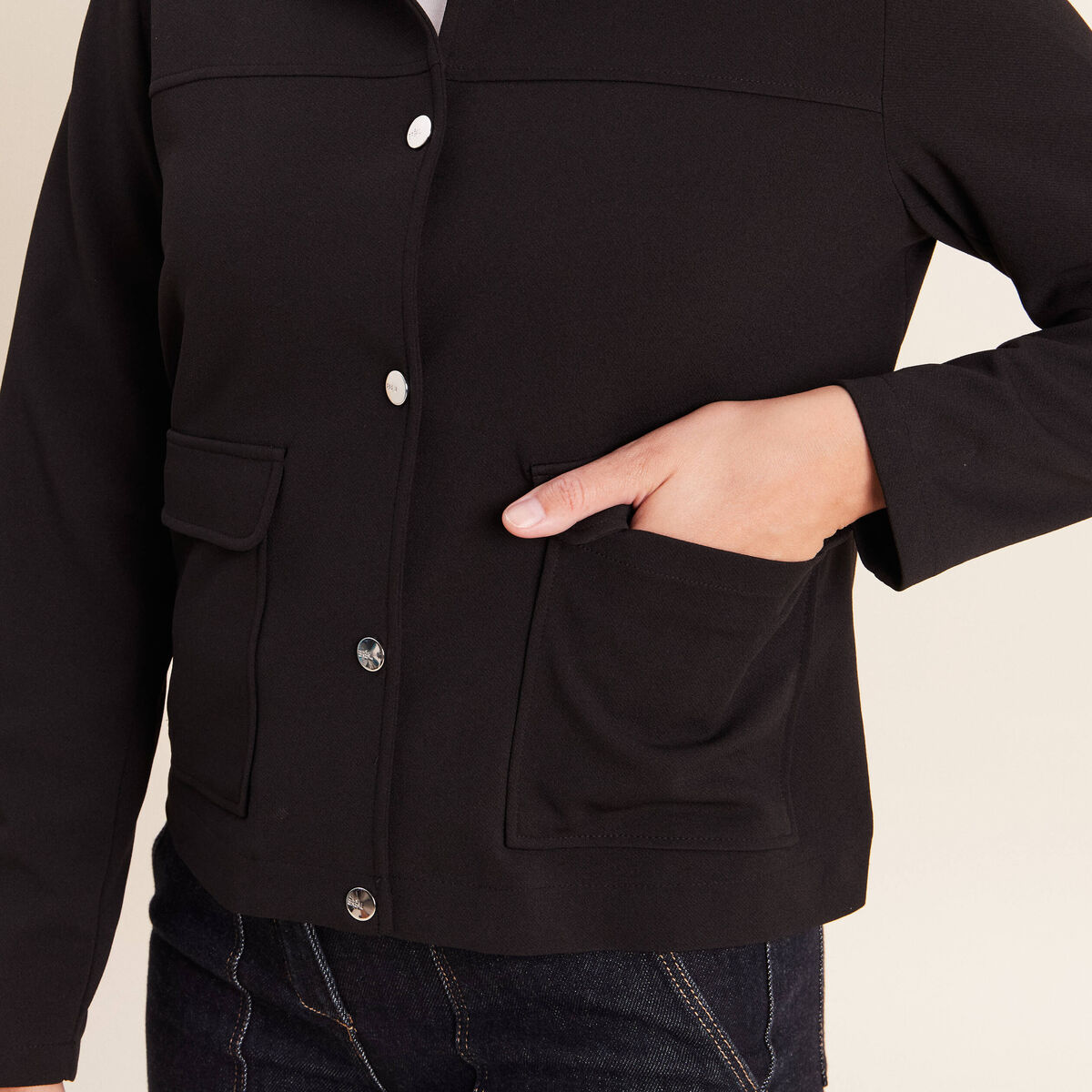 Veste courte droite manches longues noir femme