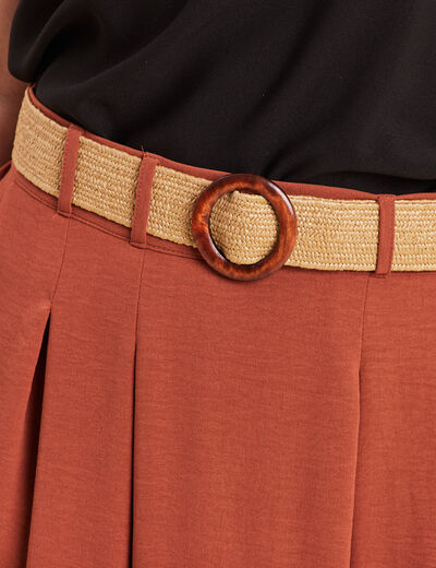 Jupe longue évasée ceinturée marron foncé femme