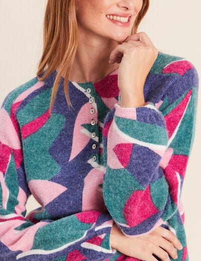 Pull col tunisien bleu femme