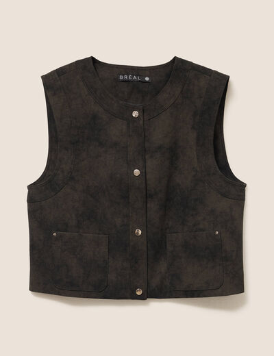 Veste sans manches aspect daim doubl&eacute;e vert kaki femme