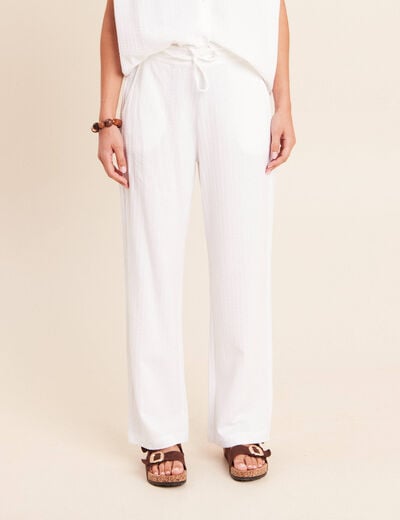 Pantalon large taille haute blanc femme