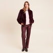 Manteau en fausse fourrure col montant bordeaux femme