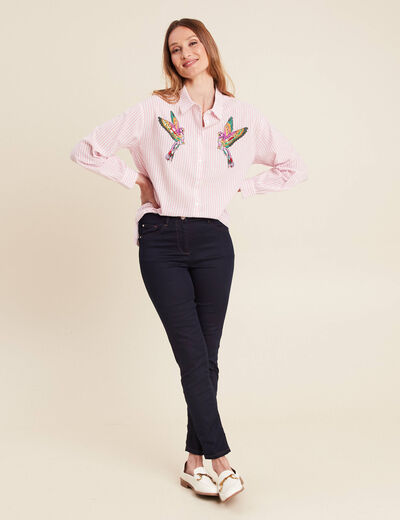 Chemise droite mi-longue en coton rose femme
