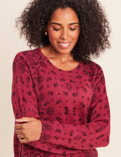 Pull col rond bordeaux femme