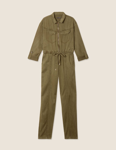 Combinaison pantalon zippée vert olive femme