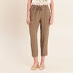 Pantalon mom 7/8&egrave;me en coton vert kaki femme