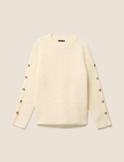 Pull manches boutonn&eacute;es jaune pastel femme
