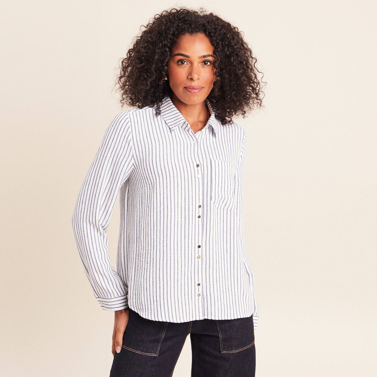 Chemise droite fluide manches longues bleu femme