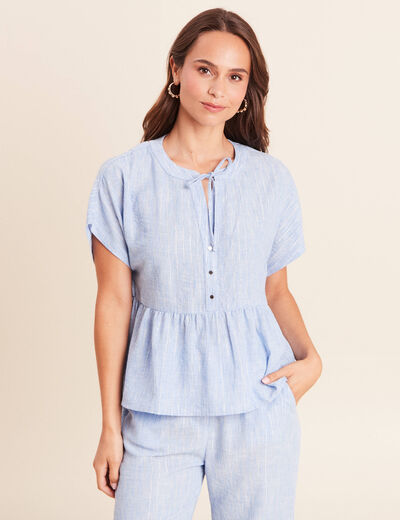 Blouse ample col v manches courtes bleu femme