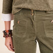 Pantalon bootcut taille haute velours vert kaki femme