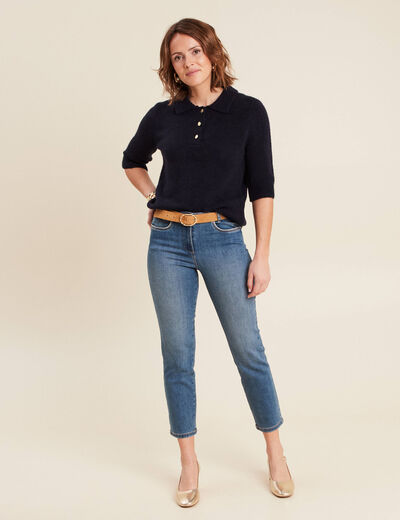 Pull manches courtes bleu foncé femme