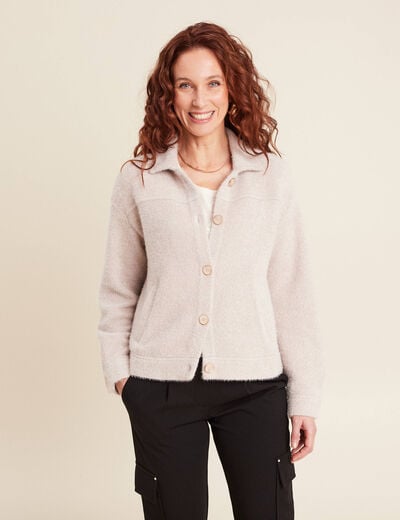 Veste droite manches longues beige femme