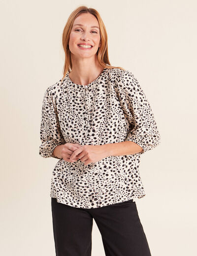 Blouse droite col rond manches 3/4 blanc femme
