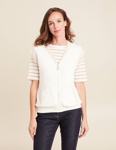 gilet réversible sans manches en coton ecru femme