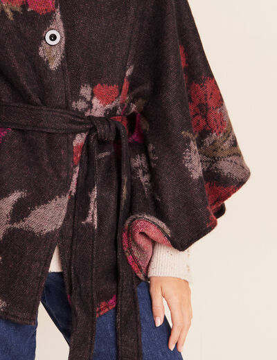 Poncho ceintur&eacute; jacquard multicolore femme