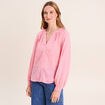 Chemise ample col v manches longues rose femme