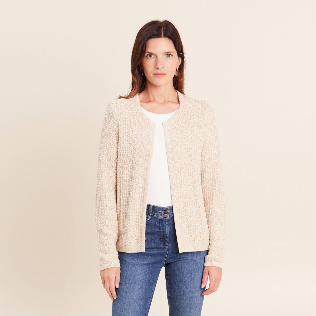 Gilet col rond couleur or femme