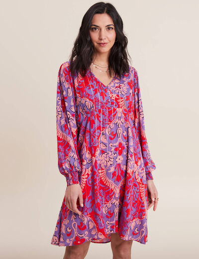Robe évasée manches 3/4 rouge femme