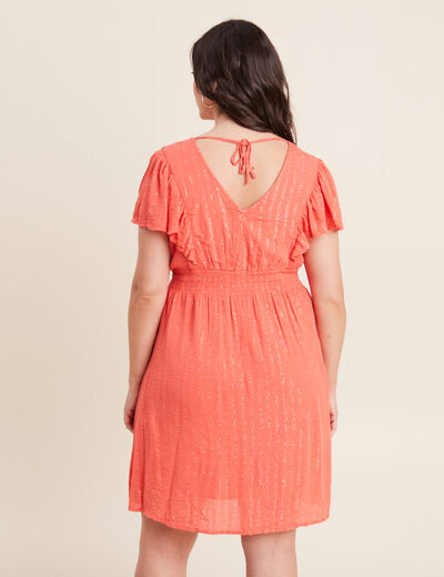 Robe droite fluide smockée orange clair femme