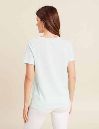 T-shirt manches courtes col en V bleu turquoise femme
