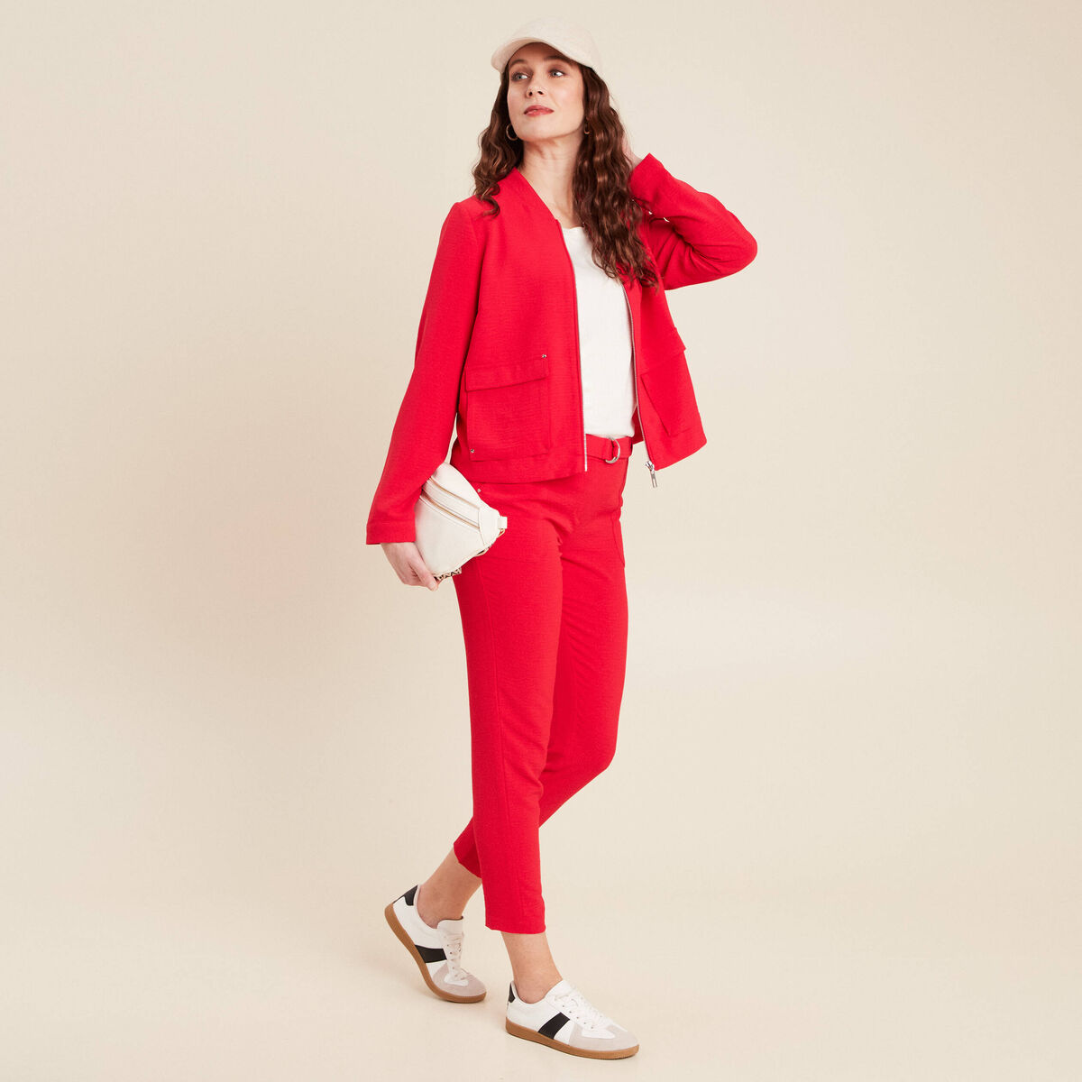 Blouson zipp&eacute; 2 poches rouge femme