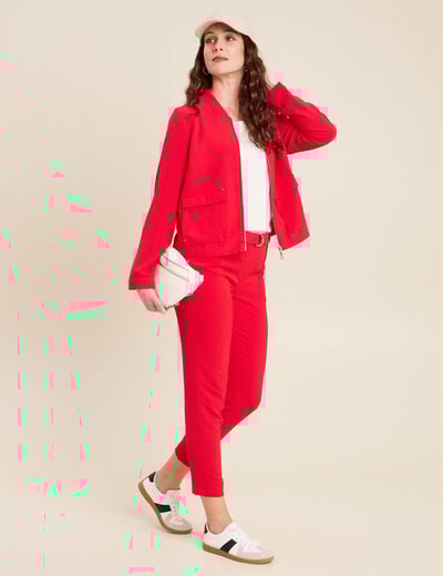 Blouson zippé 2 poches rouge femme