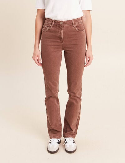Jean coupe droite taille haute marron clair femme