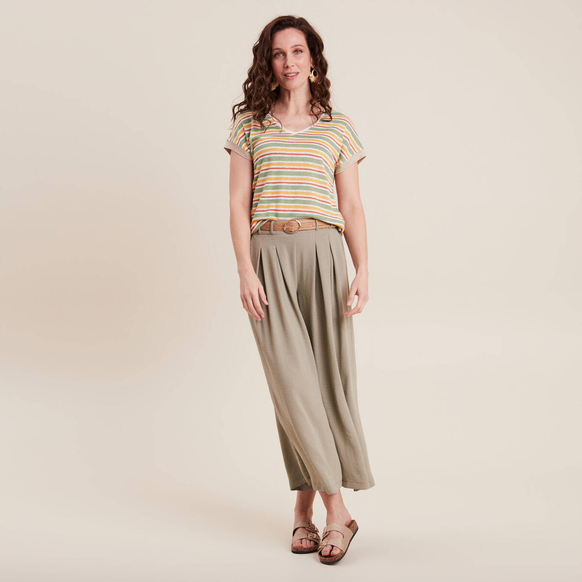 Pantalon jupe-culotte large vert clair femme