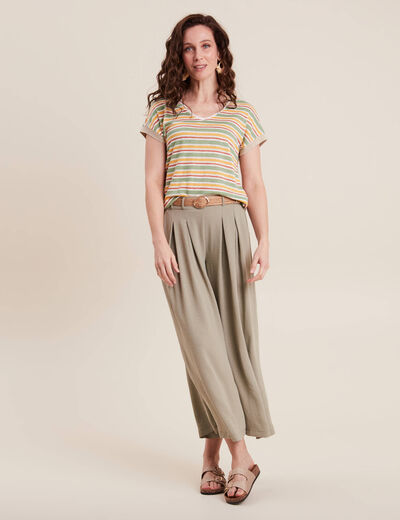 Pantalon jupe-culotte large vert clair femme