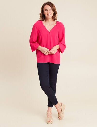 Blouse manches 3/4 rose fushia femme