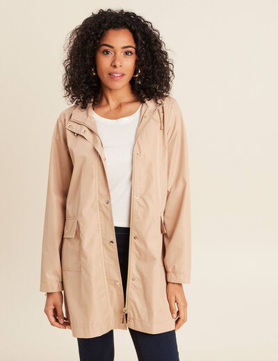 Parka mi-longue à capuche beige femme