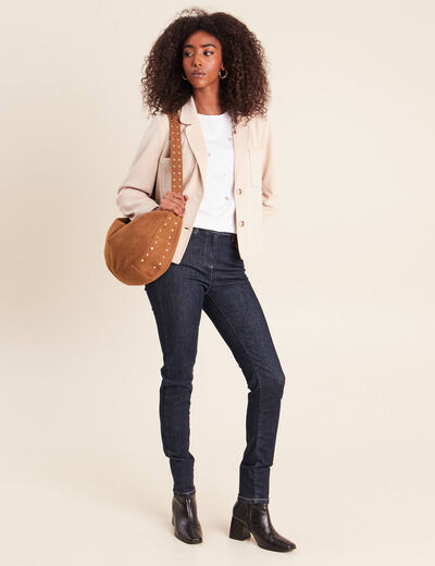 Veste droite col tailleur doubl&eacute;e sable femme