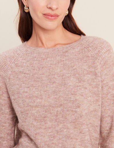 Pull col rond beige femme