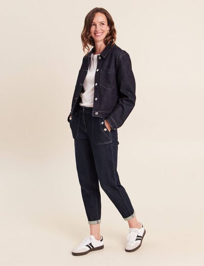Pantalon mom 7/8&egrave;me en coton denim brut femme
