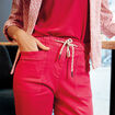 Pantalon coupe droite à coulisse rose framboise femme