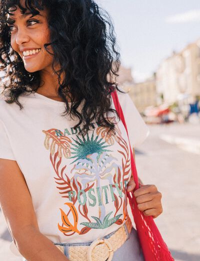 T-shirt manches courtes ecru femme