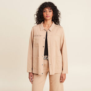 Surchemise boutonnée brodée sable femme