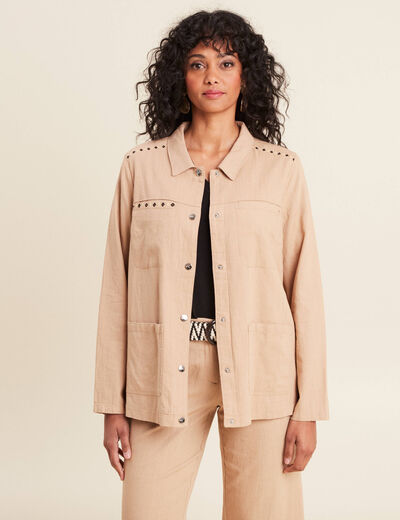 Surchemise boutonnée brodée sable femme