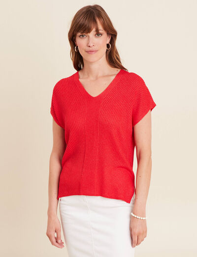 Pull à manches courtes rouge femme