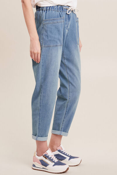 Jean large à coulisse denim double stone femme