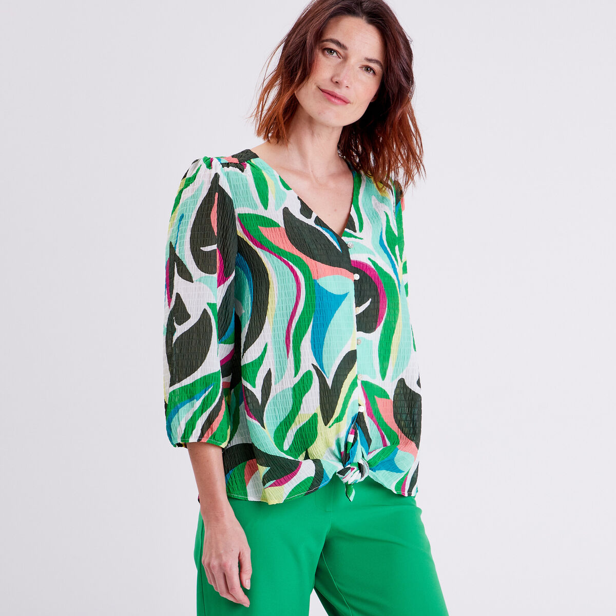 Chemise manches 3/4 bleu femme